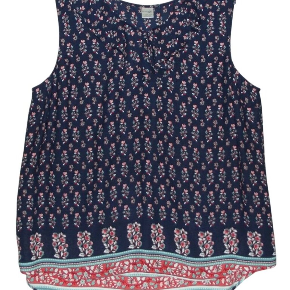 Terra & Sky Tank Blouse 1X (16W-18W) floral tunic blue coral turquoise high low